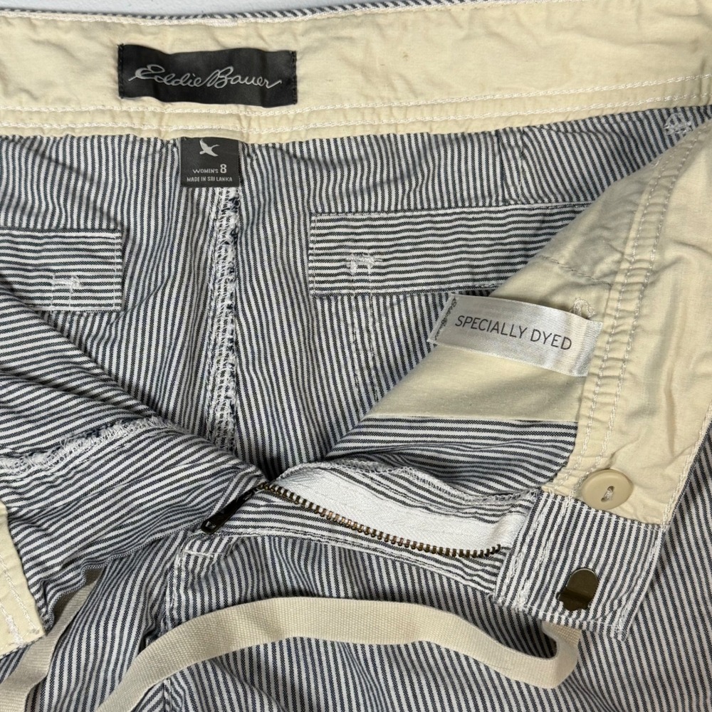 Eddie Bauer Bermuda Shorts 8 Blue White Striped Cuffed Drawstring - Picture 4 of 6